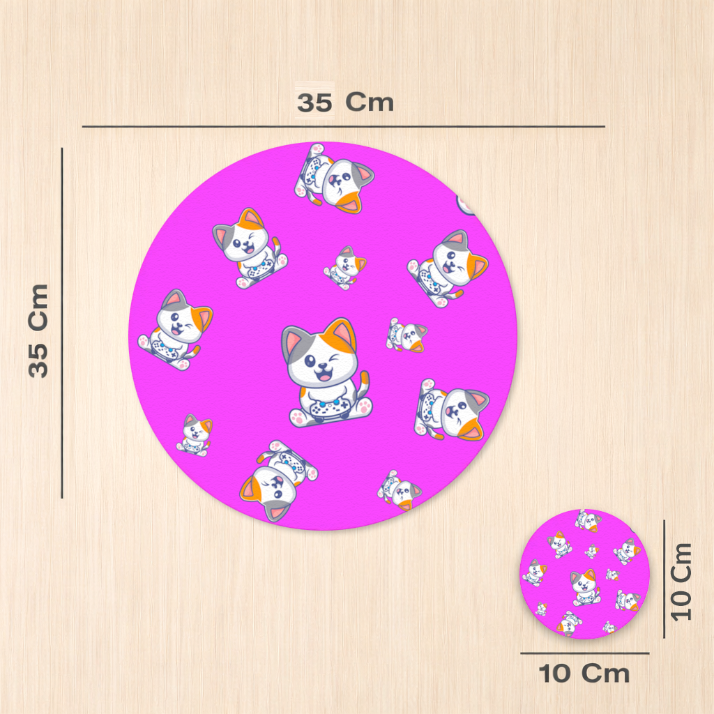 Cute Cartoon Cat Pattern on Pink Background Charger Plate Set  12 Pieces