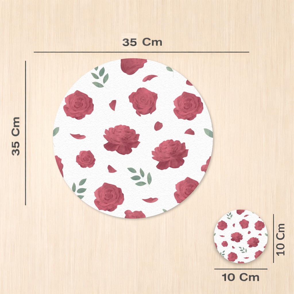 Red Rose and Leaf Romantic Seamless Pattern Charger Plate Set  12 Pieces