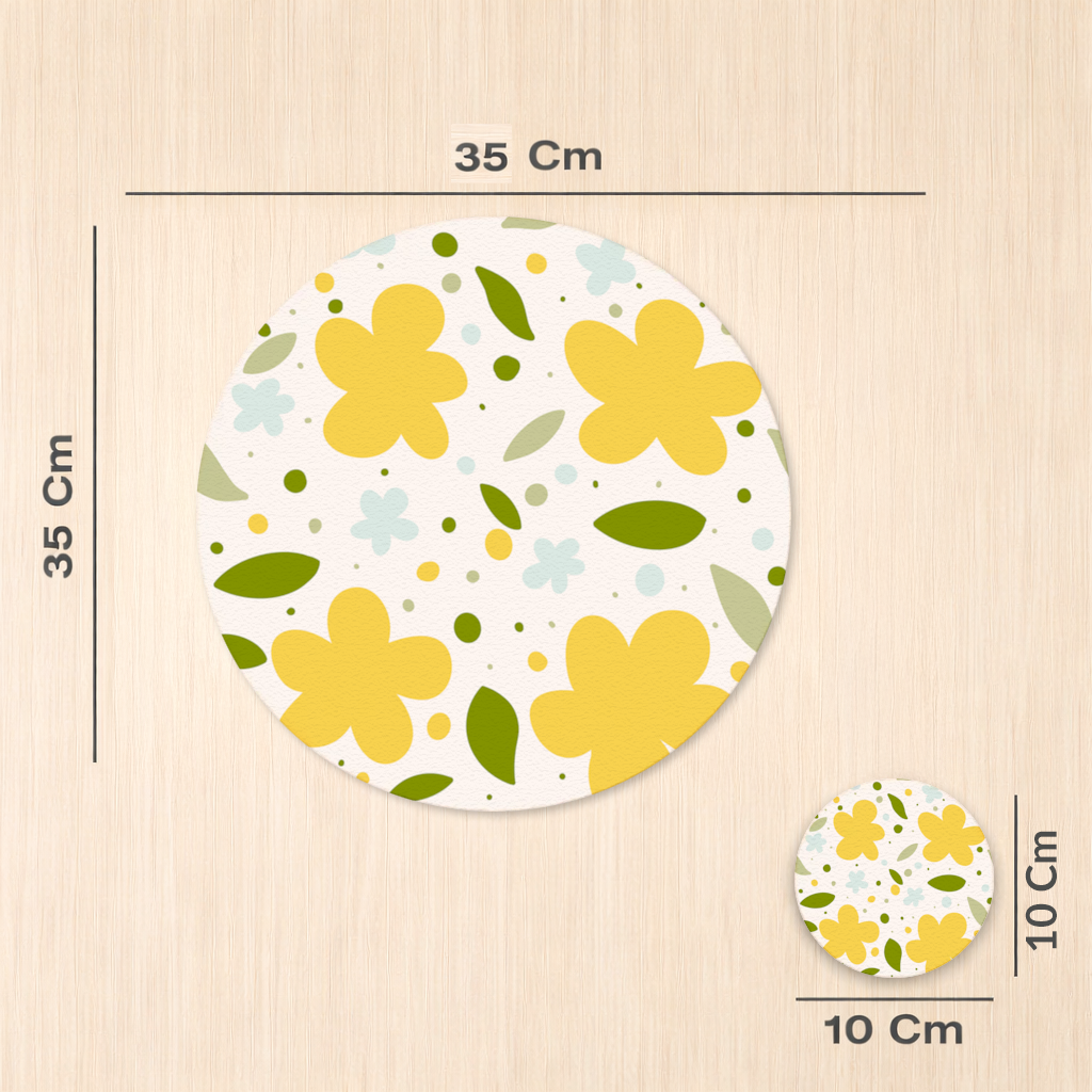 Yellow Floral and Leaf Boho Seamless Pattern Charger Plate Set  12 Pieces