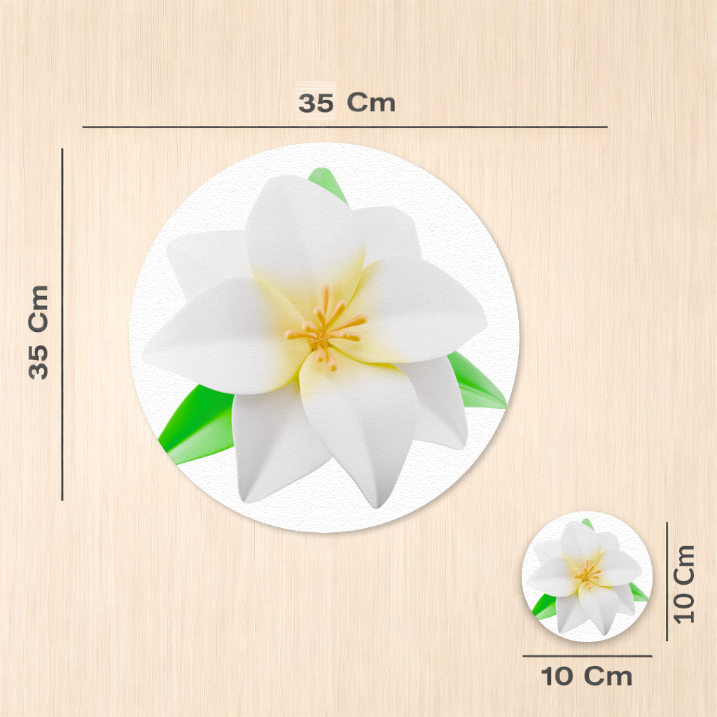 3D Beyaz Zambak Çiçeği İllüstrasyonu Servis Tabağı Altlığı (12 Adet)