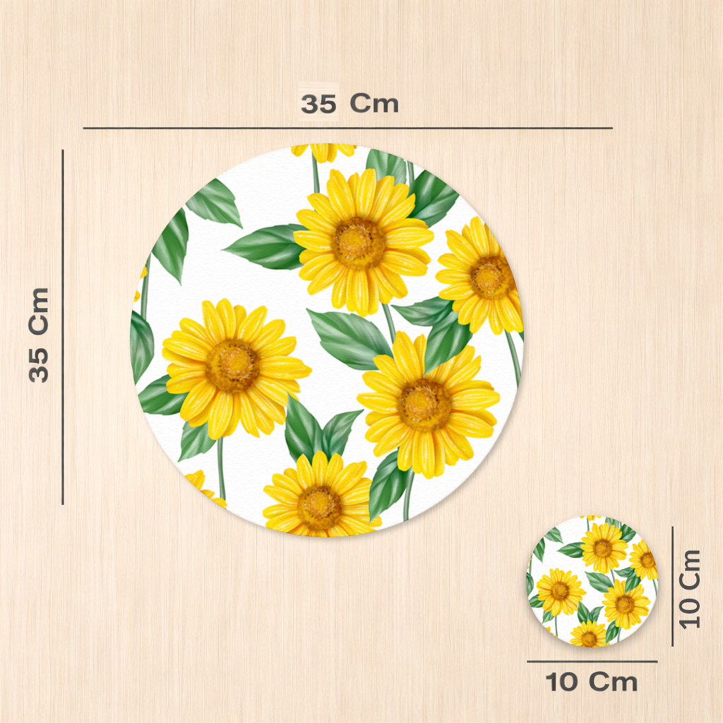 Vibrant Yellow Sunflower and Green Leaf Pattern Illustration Charger Plate Set  12 Pieces