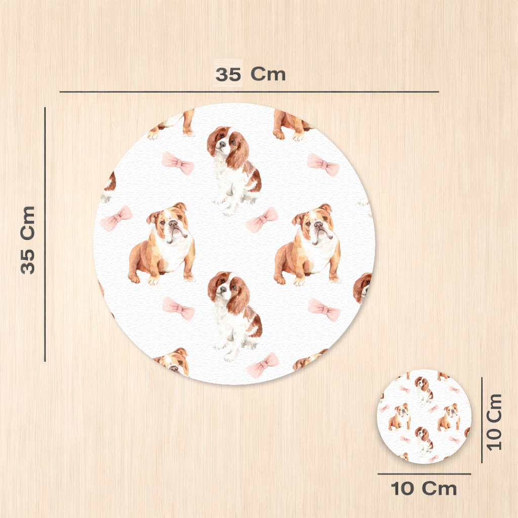 Watercolor English Bulldog and Cavalier Puppy Pattern Charger Plate Set  12 Pieces
