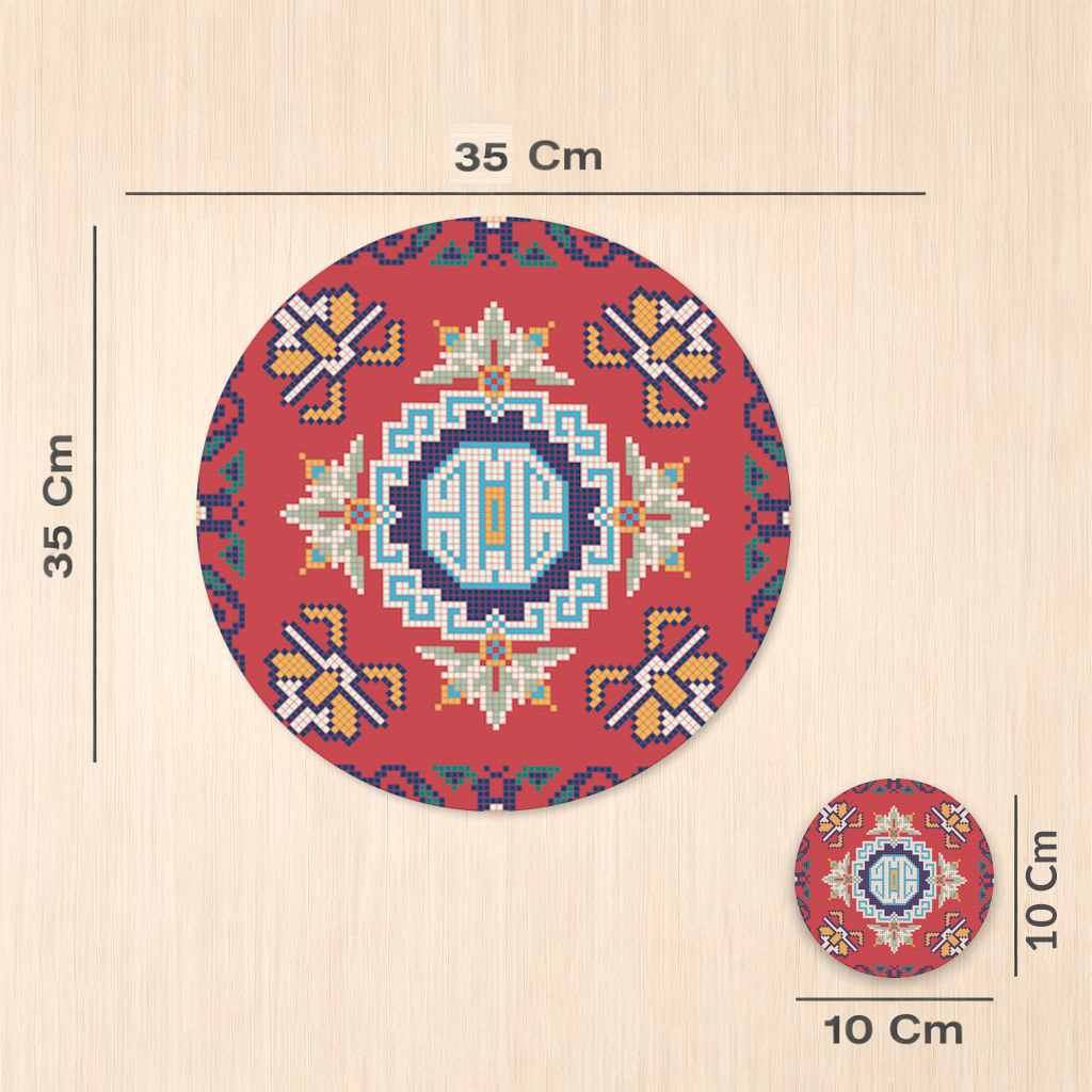 Traditional Kilim Inspired Red Ethnic Geometric Pattern 