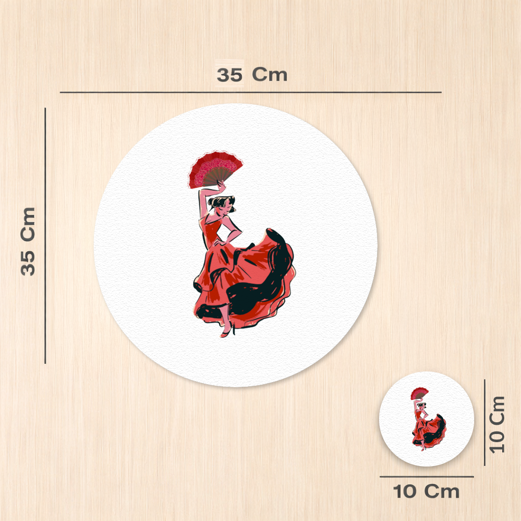 Flamenco Dancer with Fan Illustration Charger Plate Set  12 Pieces