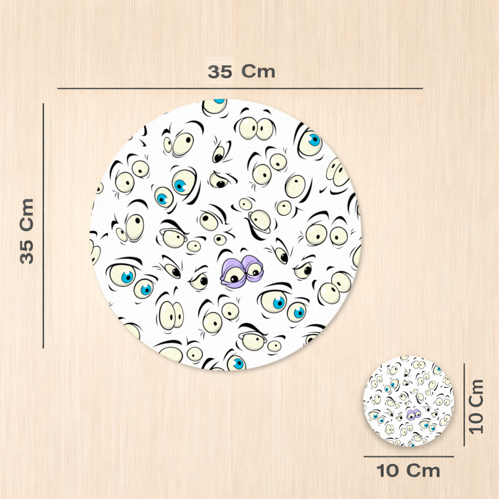 Komik Karikatür Göz Deseni Servis Tabağı Altlığı (12 Adet)