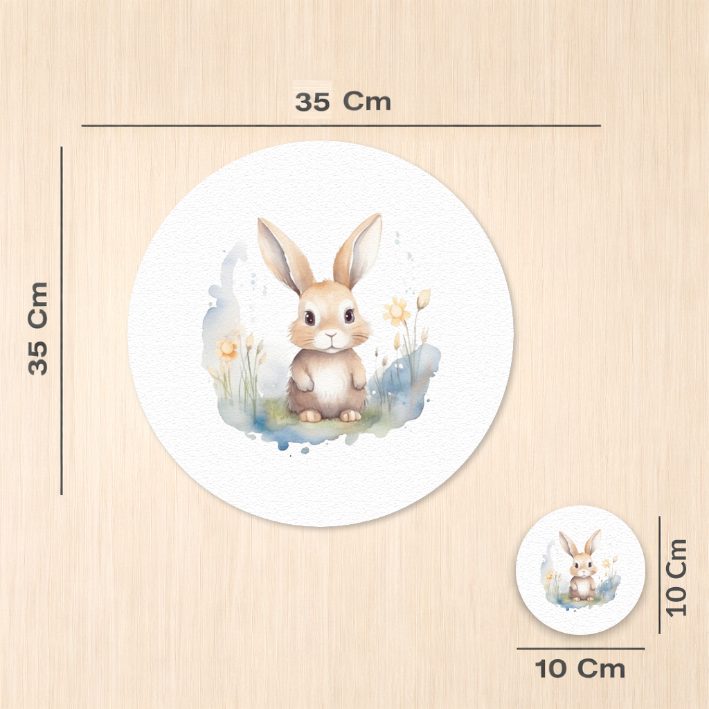 Cute Bunny Watercolor Illustration Charger Plate Set  12 Pieces
