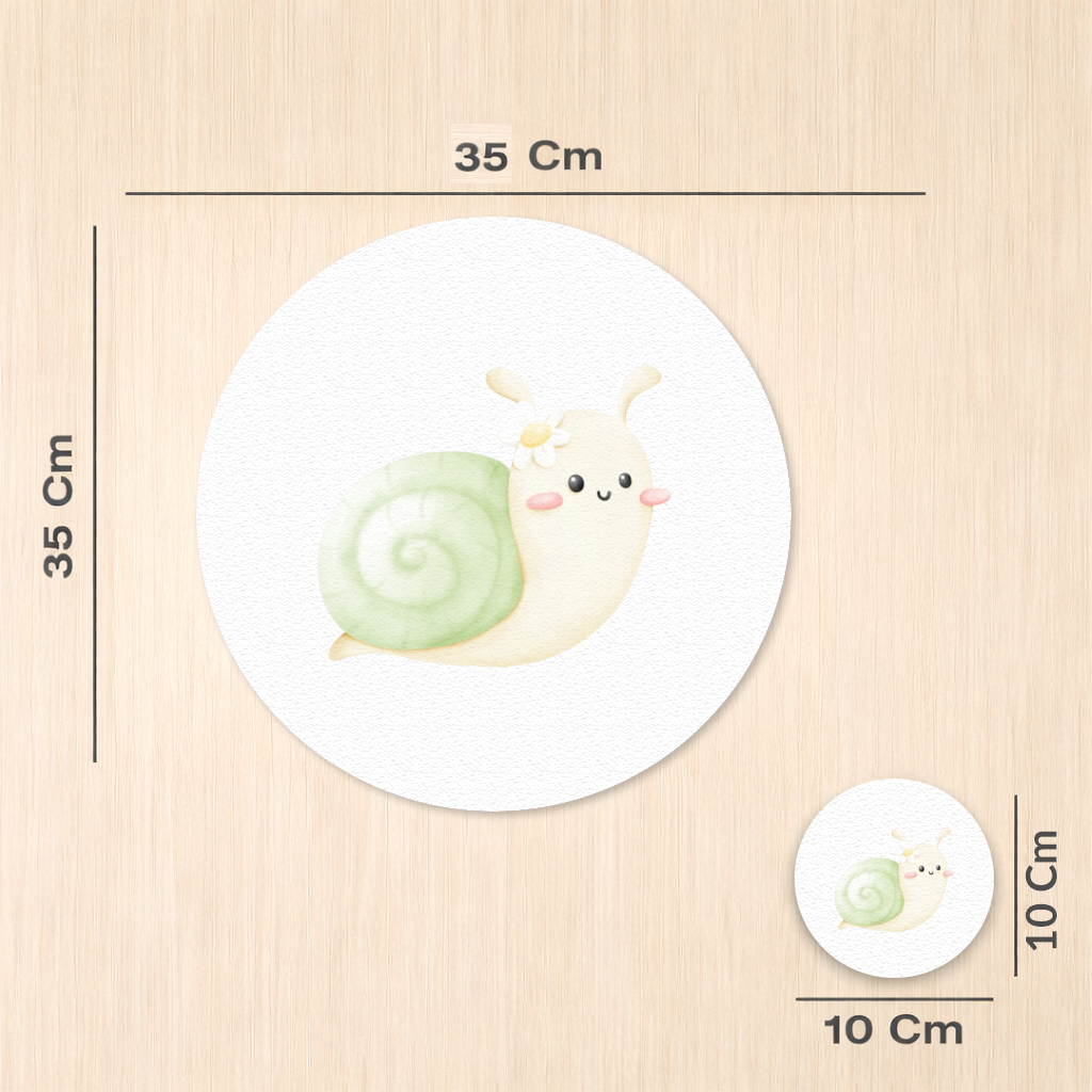 Sevimli Salyangoz Çizimi Servis Tabağı Altlığı (12 Adet)