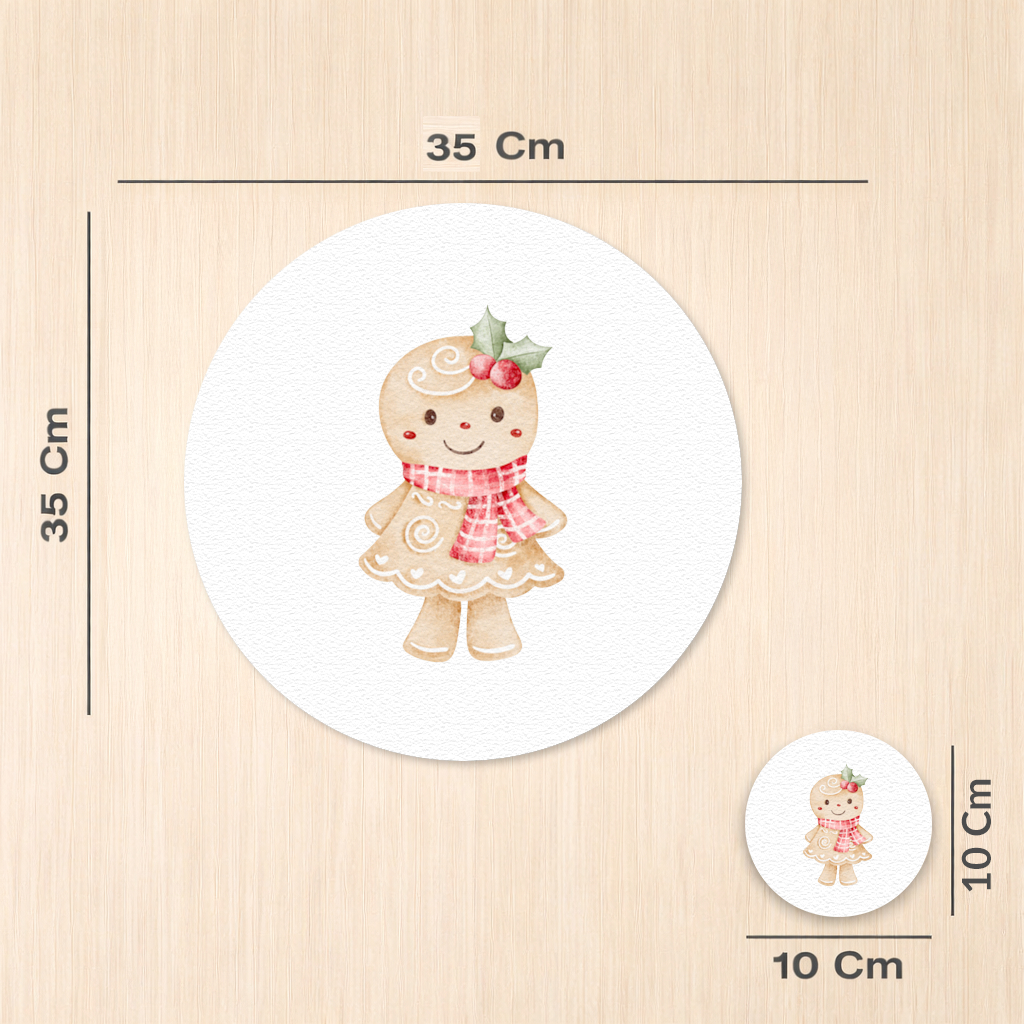 Sevimli Zencefilli Kurabiye Karakteri Servis Tabağı Altlığı (12 Adet)