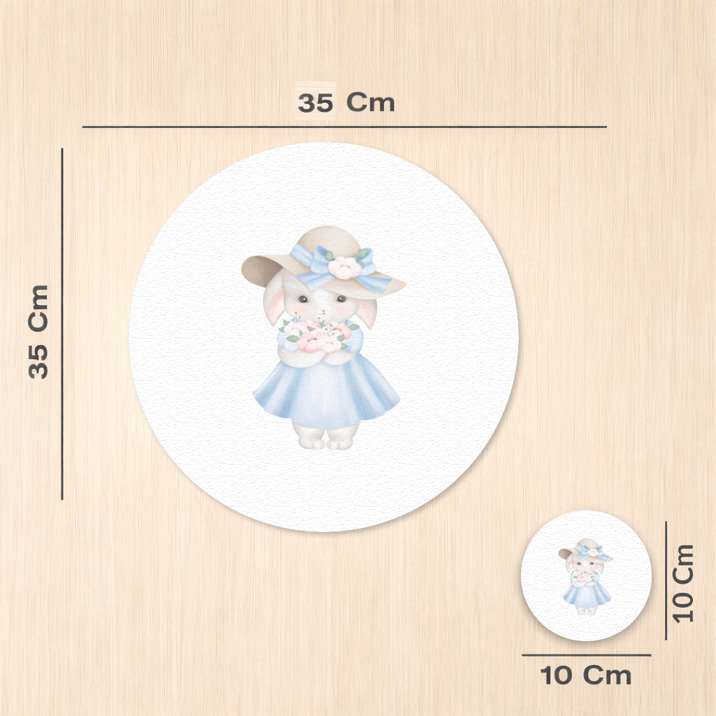 Cute Bunny with Hat Holding Flowers Charger Plate Set  12 Pieces