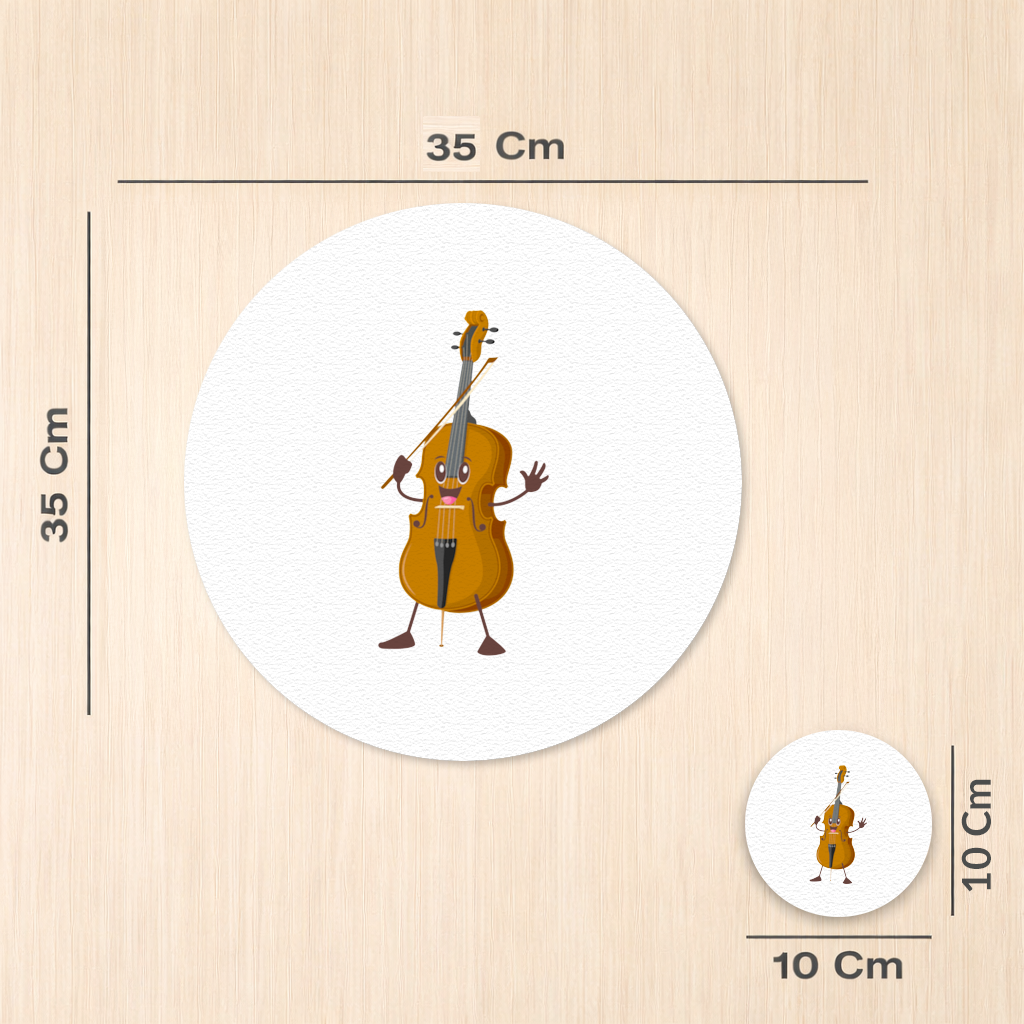 Neşeli Çello Karakteri Sanat Tasarımı Servis Tabağı Altlığı (12 Adet)