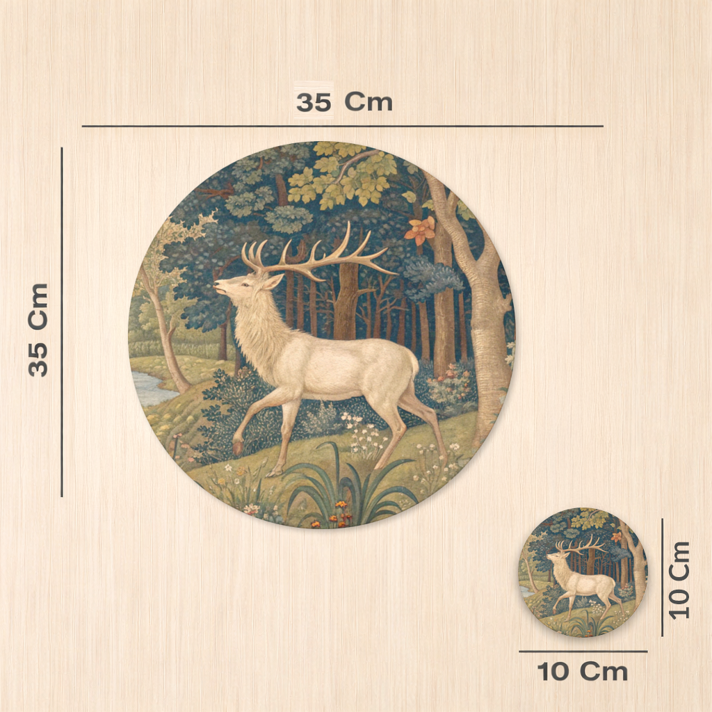 Orman Manzarasında Asil Geyik Klasik Sanat İllüstrasyonu Servis Tabağı Altlığı (12 Adet)