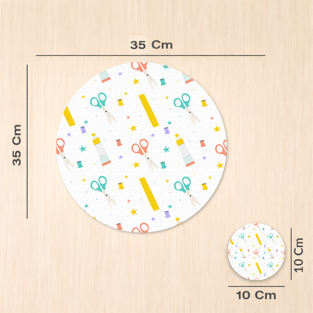 Colorful School and Stationery Supplies Pattern Charger Plate Set  12 Pieces