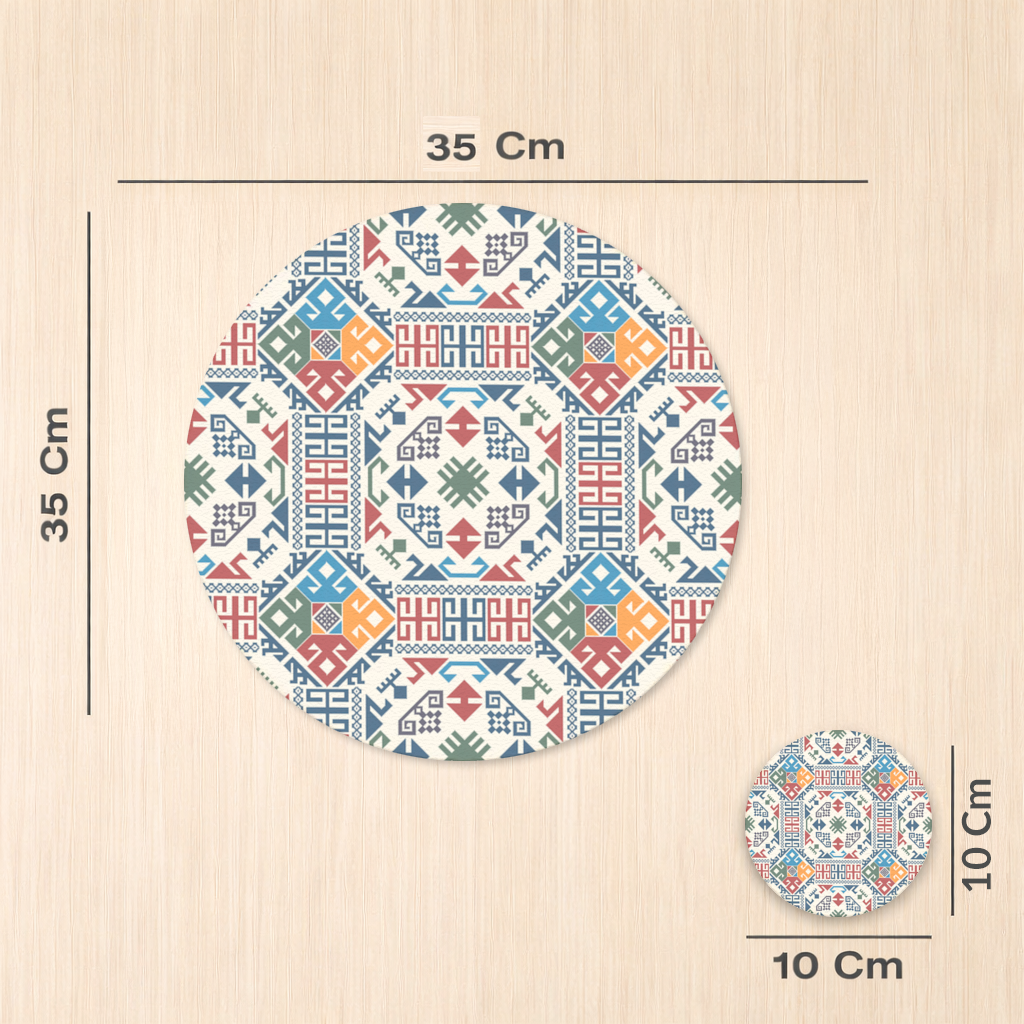 Multicolor Ethnic Geometric Motif Charger Plate Set  12 Pieces