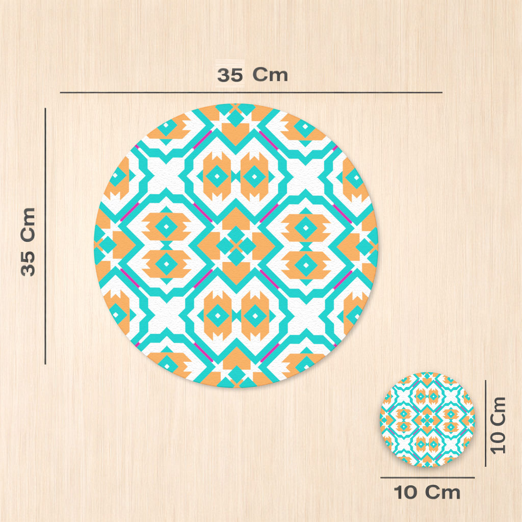 Orange and Turquoise Geometric Pattern Charger Plate Set  12 Pieces