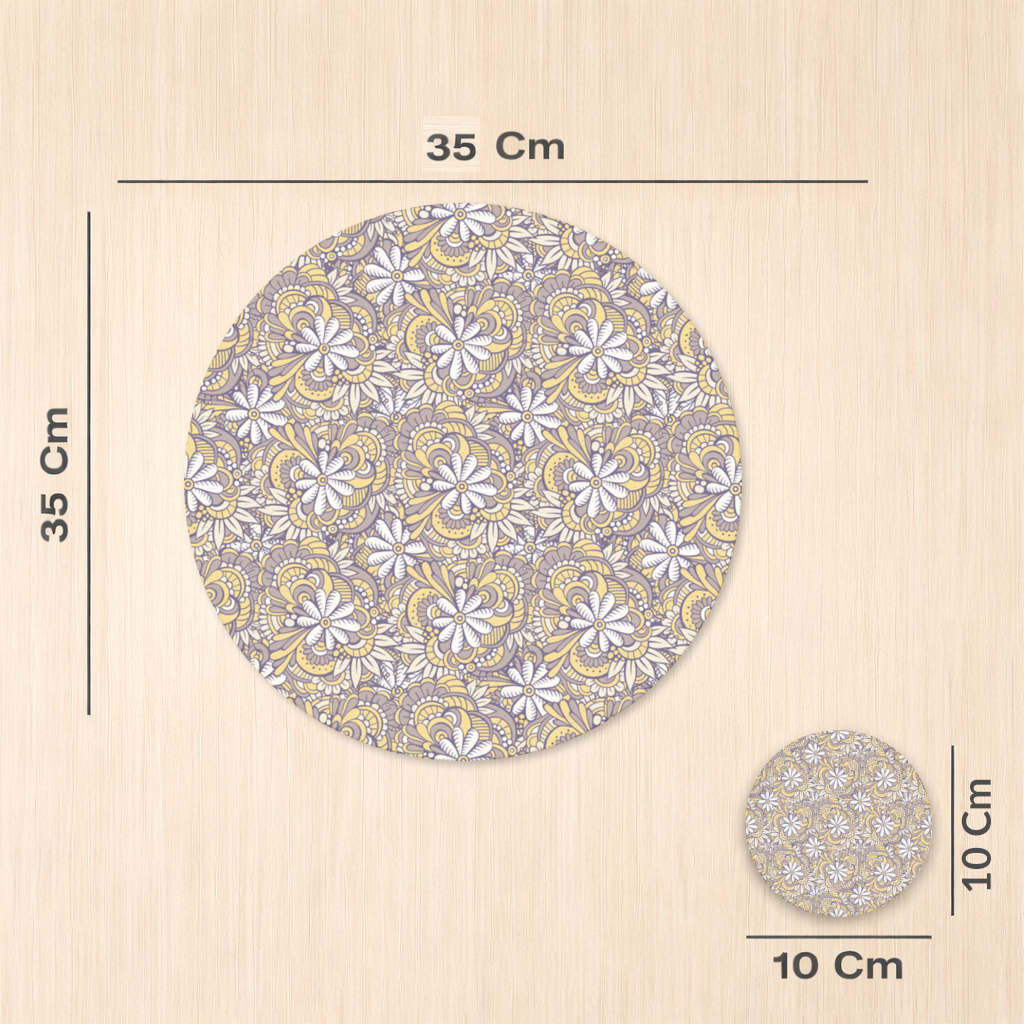 Retro Çiçekli Doodle ve Mandala Deseni Servis Tabağı Altlığı (12 Adet)