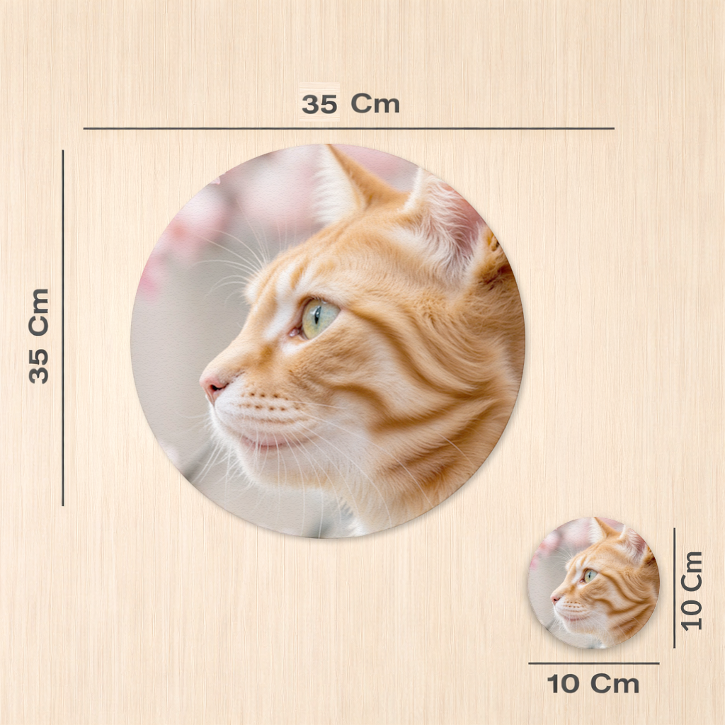 Dallar Arasında Sevimli Sarman Kedi Portresi Servis Tabağı Altlığı (12 Adet)