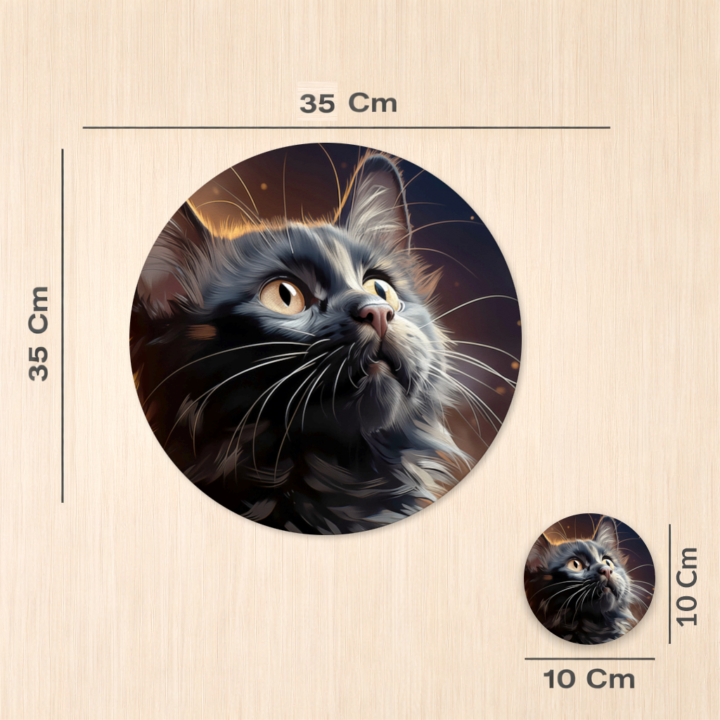 Siyah Kedi Dijital Sanat Servis Tabağı Altlığı (12 Adet)