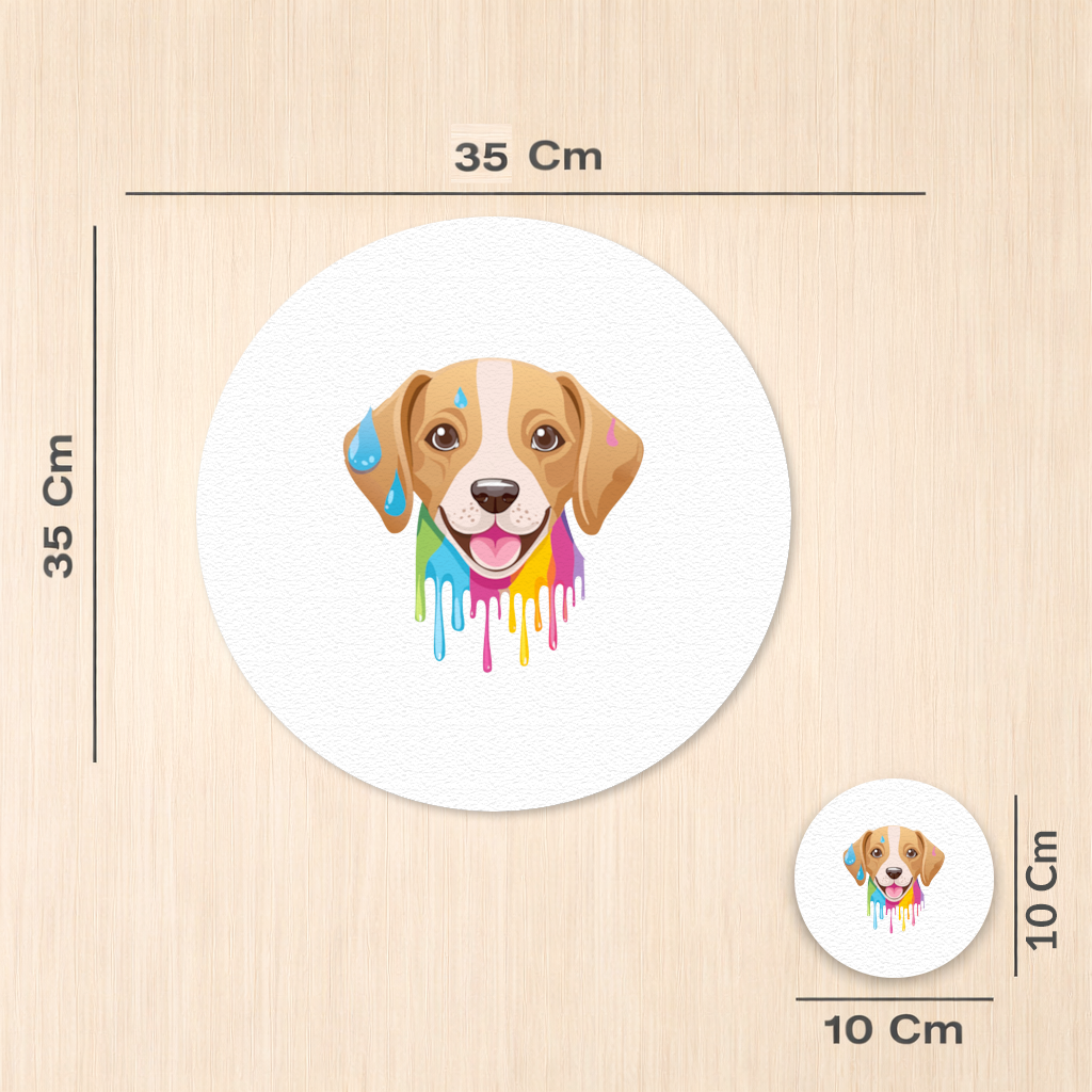 Renkli Boya Damlalı Mutlu Köpek Tasarımı Servis Tabağı Altlığı (12 Adet)