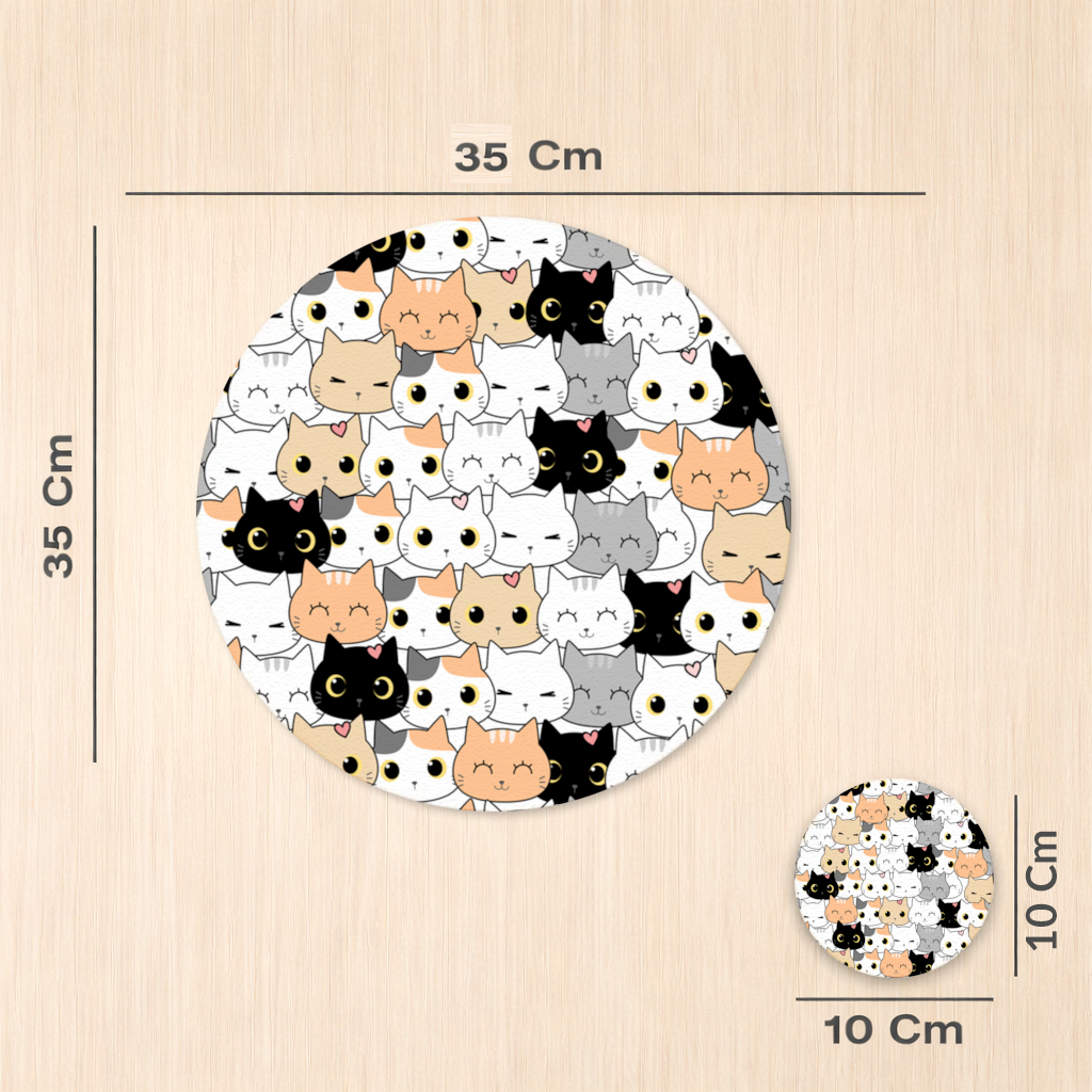 Renkli ve Sevimli Kedi Suratları Deseni Servis Tabağı Altlığı (12 Adet)