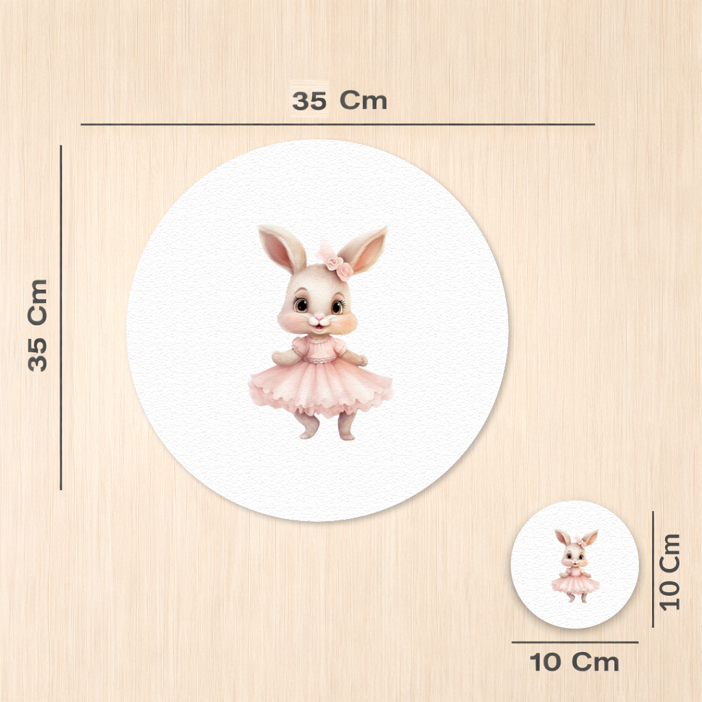 Kawaii Rabbit in Pink Ruffled Dress Charger Plate Set 12 Pieces