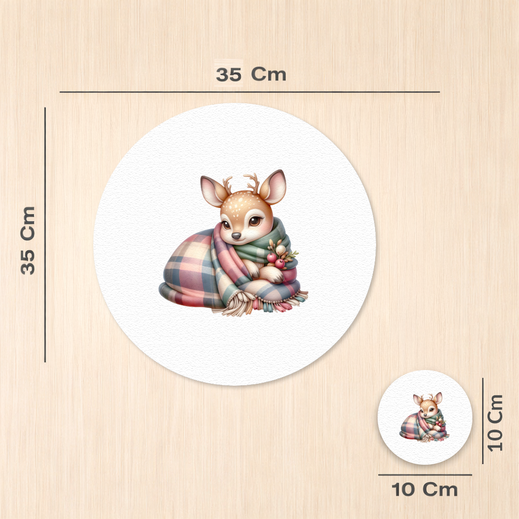 Kawaii Baby Deer with Plaid Scarf Charger Plate Set 12 Pieces