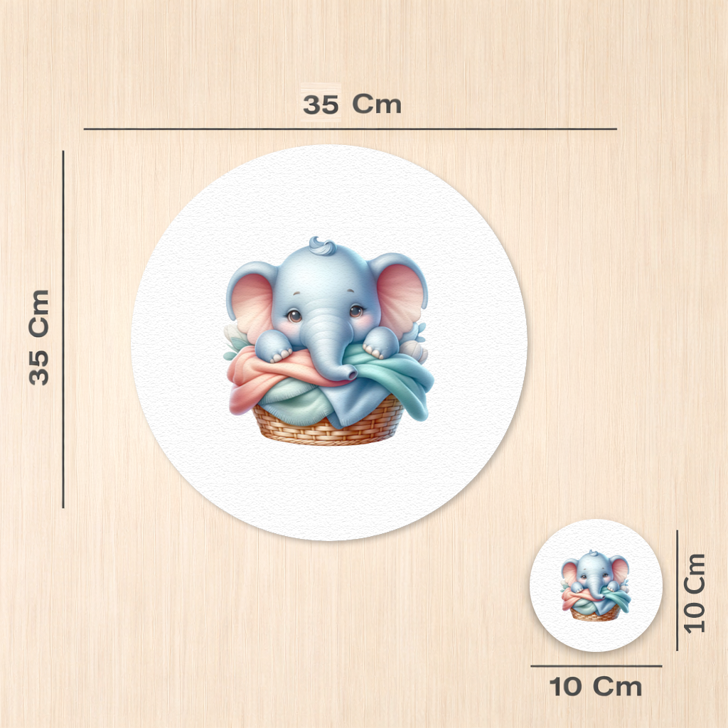 Cute Baby Elephant in Basket Charger Plate Set  12 Pieces