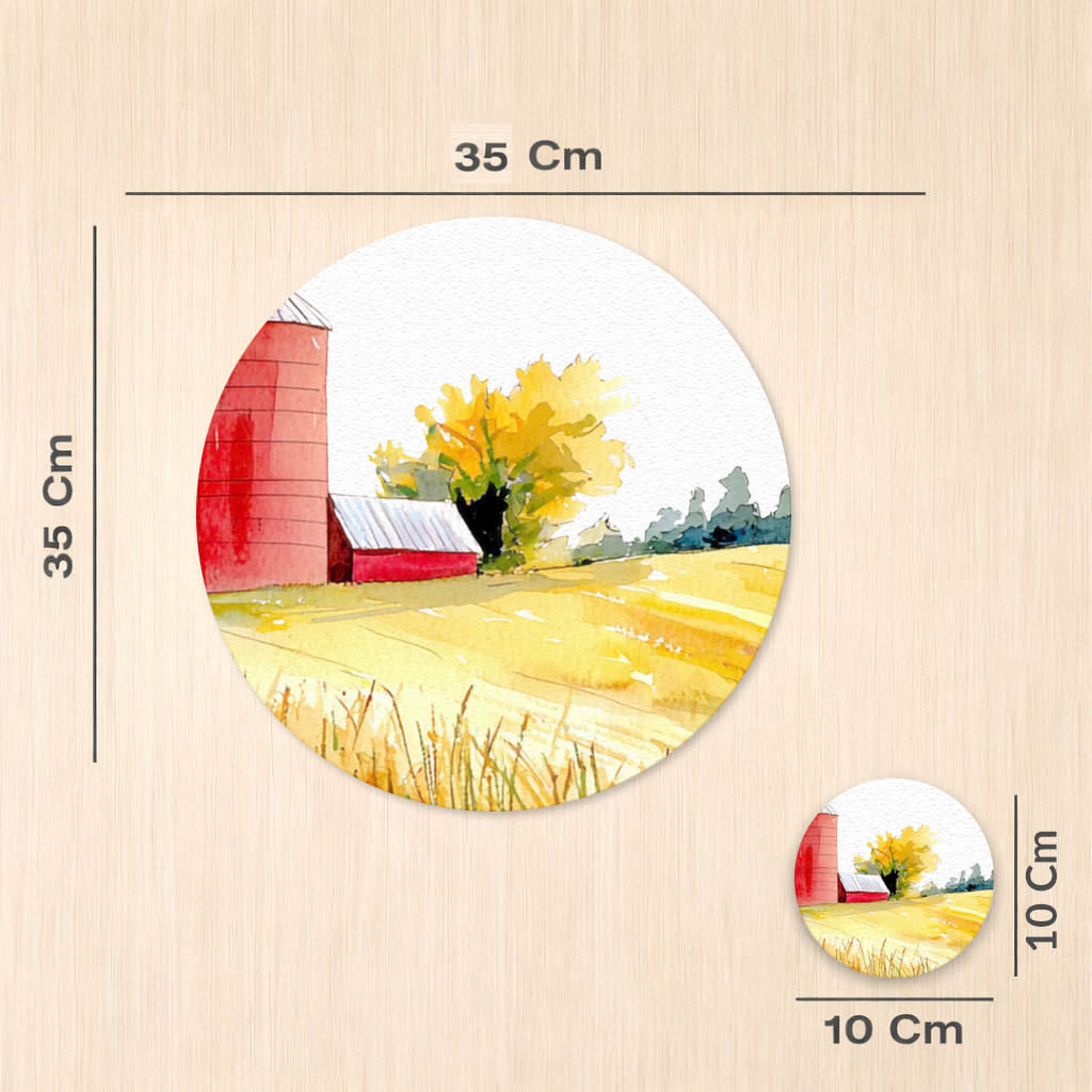 Red Farm Silo and Golden Wheat Field Charger Plate Set  12 Pieces