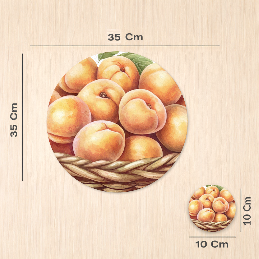 Fresh Peaches in Wicker Basket Charger Plate Set  12 Pieces