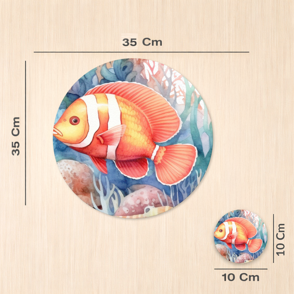 Watercolor Clownfish and Tropical Coral Reef Charger Plate Set  12 Pieces