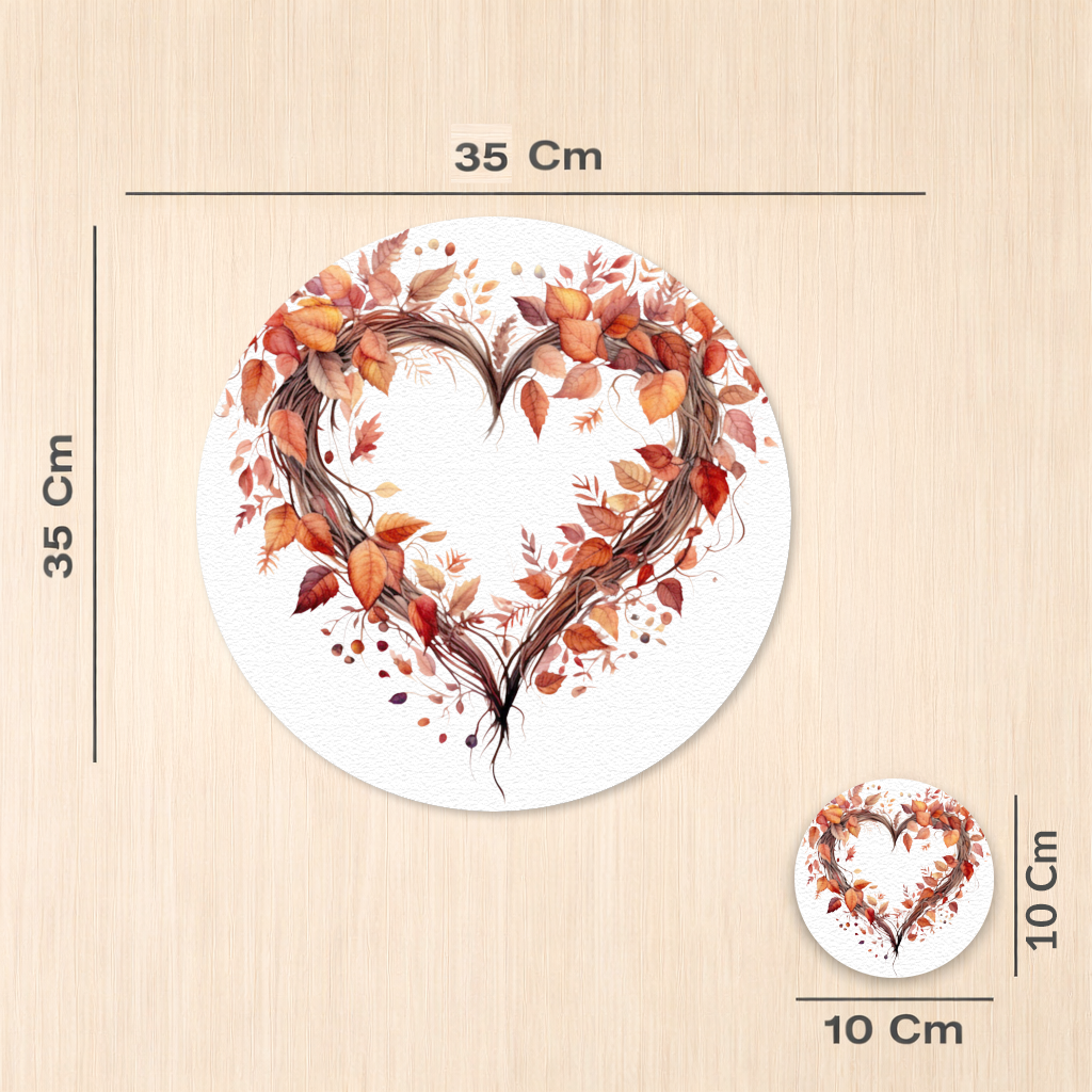 Sonbahar Yapraklarından Kalp Çelenk Servis Tabağı Altlığı (12 Adet)