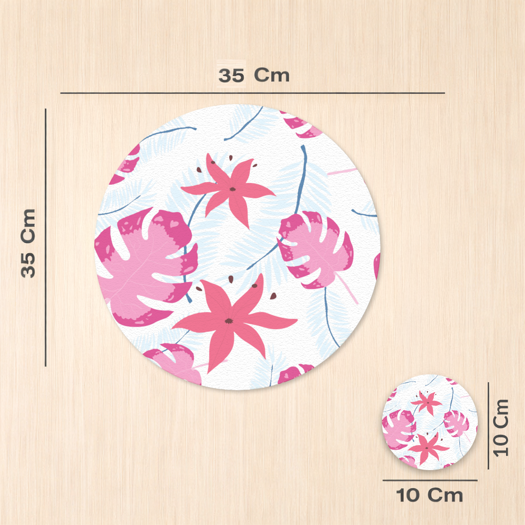 Pembe Monstera ve Tropikal Lilyum Servis Tabağı Altlığı (12 Adet)