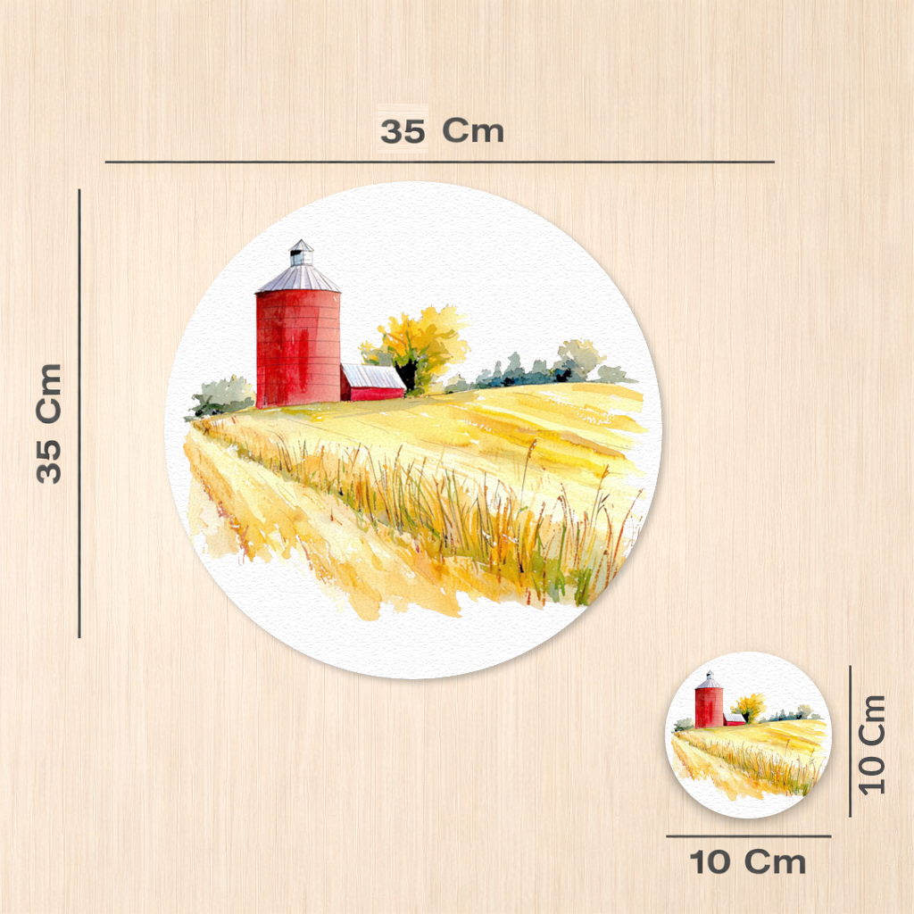 Red Farm Silo and Golden Wheat Field Charger Plate Set  12 Pieces