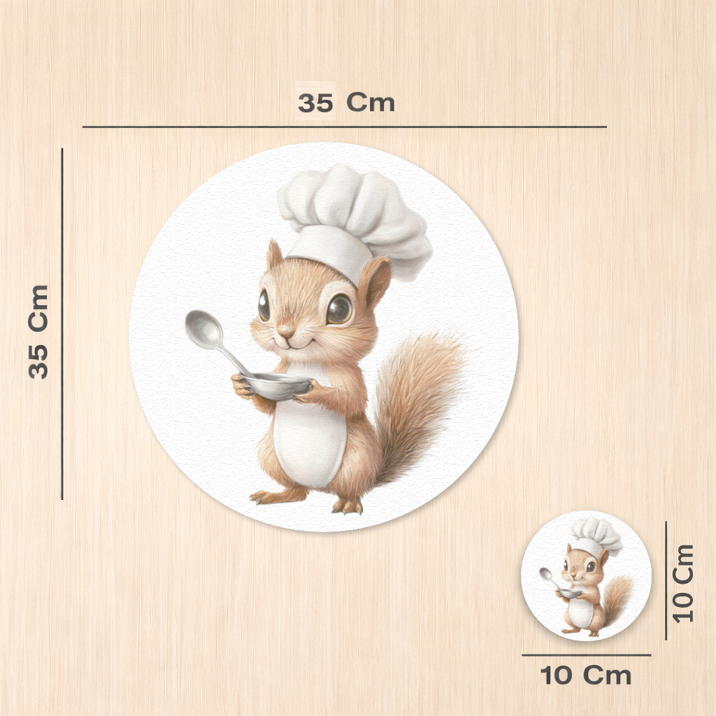 Aşçı Şapkalı Sevimli Sincap Servis Tabağı Altlığı (12 Adet)