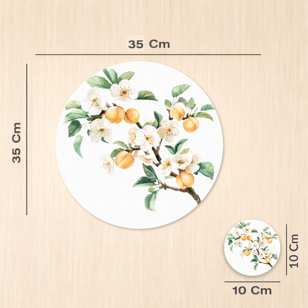 Kayısı Çiçeği ve Meyve Dalı Servis Tabağı Altlığı (12 Adet)
