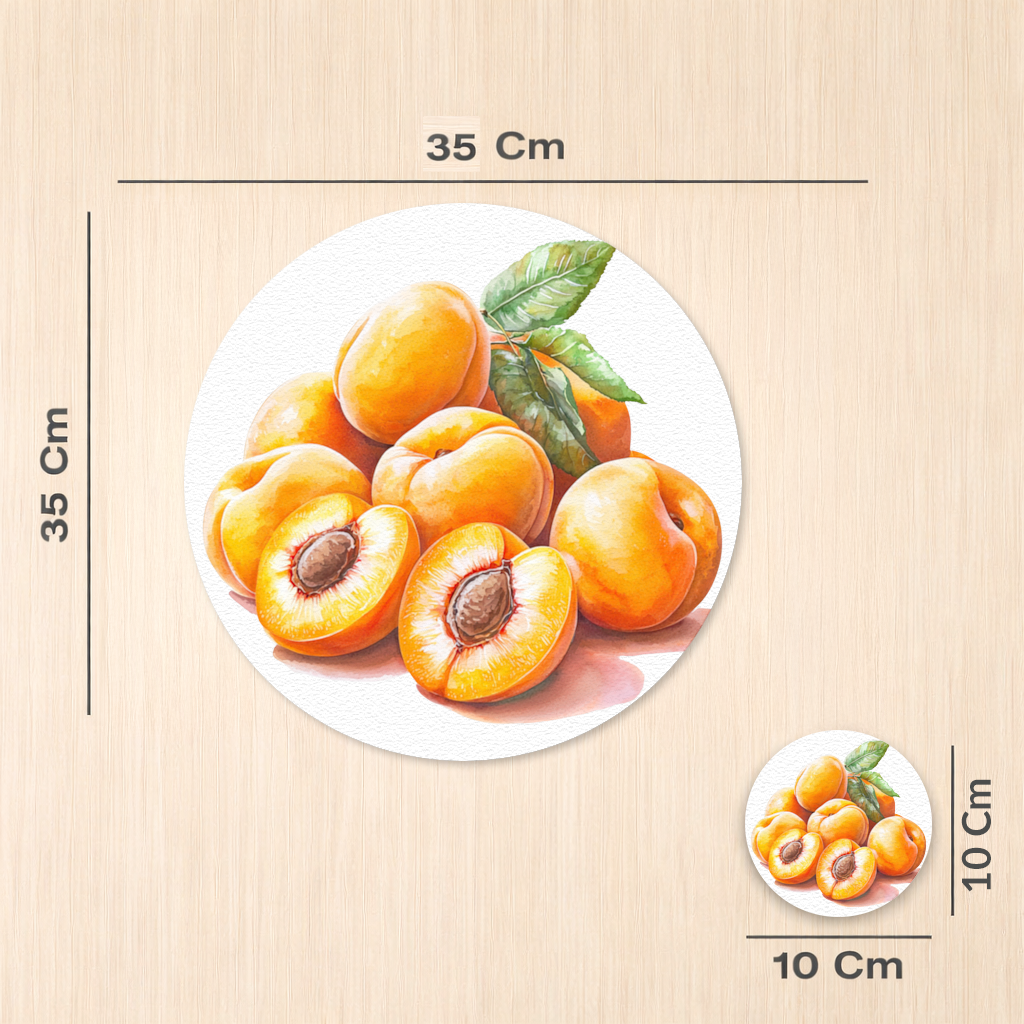 Sulu Boya Kayısı ve Yaprak Servis Tabağı Altlığı (12 Adet)