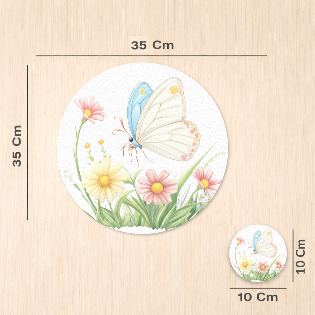 Pastel Kelebek ve Kır Çiçekleri Bahçesi Servis Tabağı Altlığı (12 Adet)