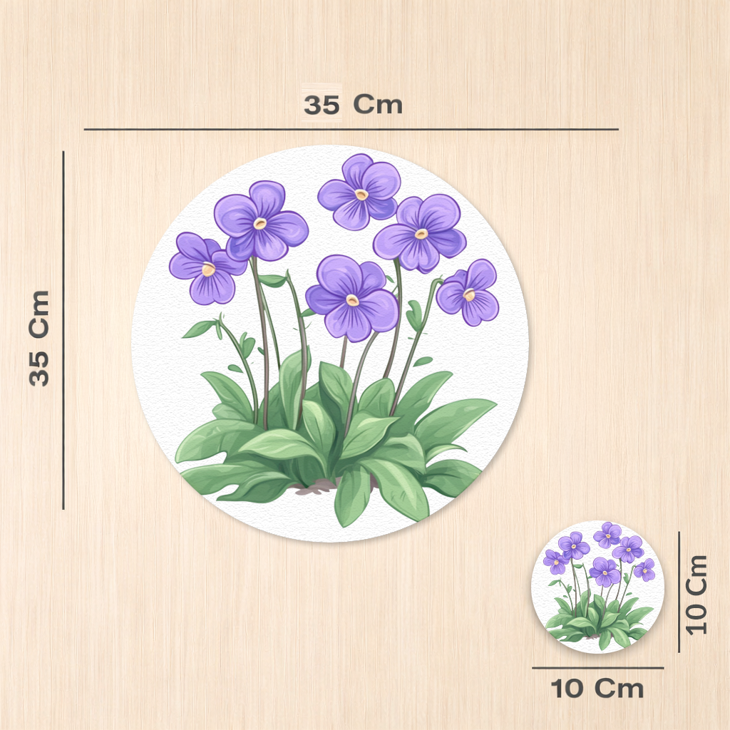 Kır Çiçekleri Mor Menekşeler Servis Tabağı Altlığı (12 Adet)