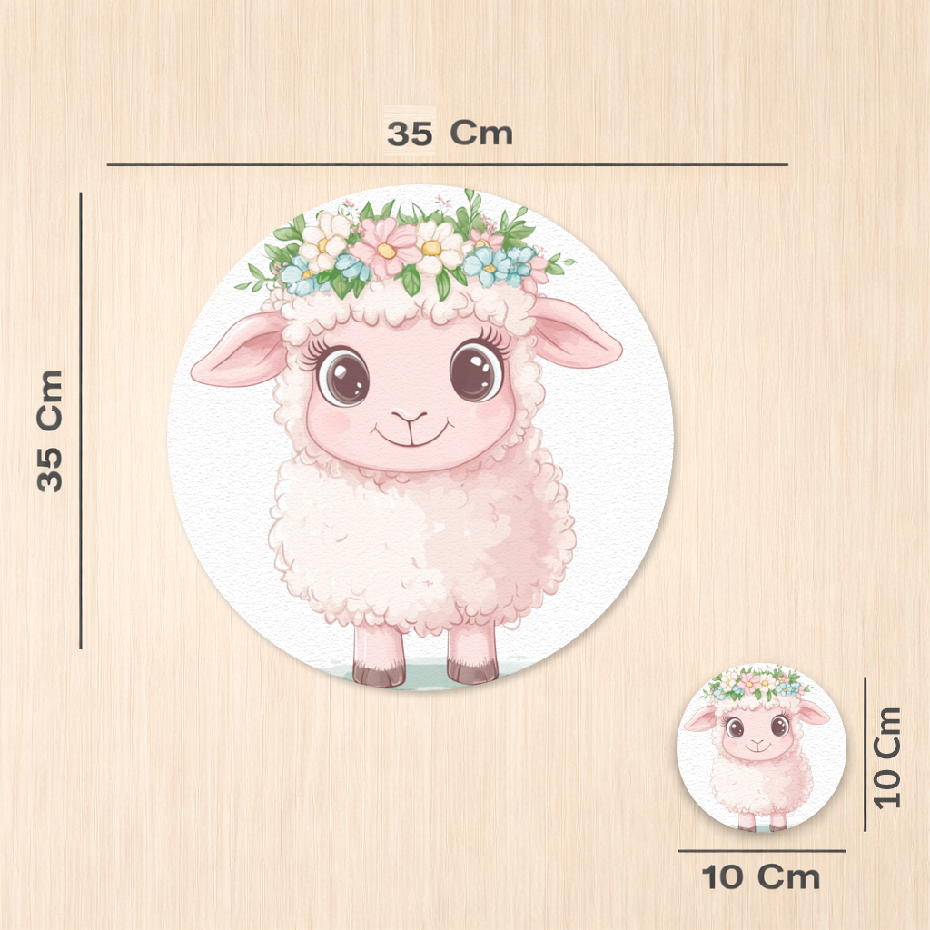 Kawaii Çiçek Taçlı Pembe Kuzu Servis Tabağı Altlığı (12 Adet)