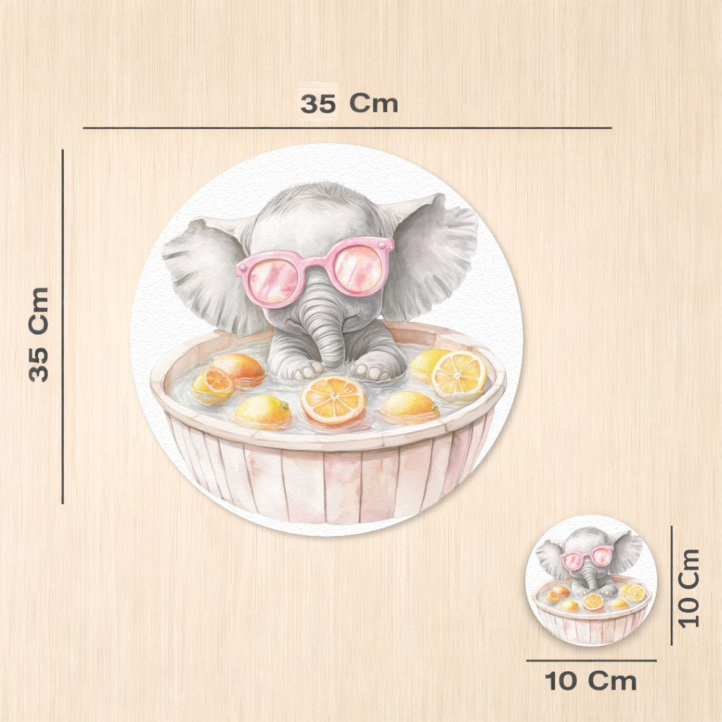 Baby Elephant in Pink Sunglasses Citrus Bath Charger Plate Set 12 Pieces