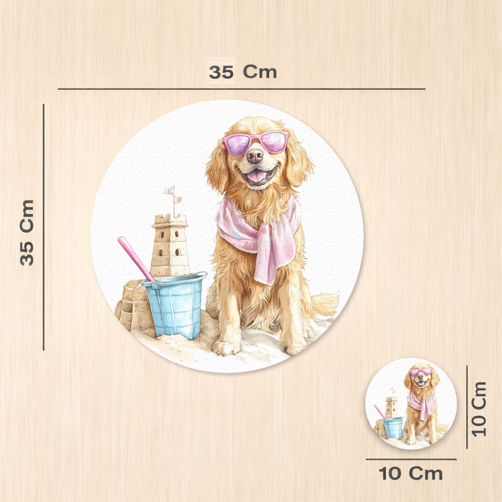Beach Golden Retriever Pink Sunglasses Charger Plate Set  12 Pieces