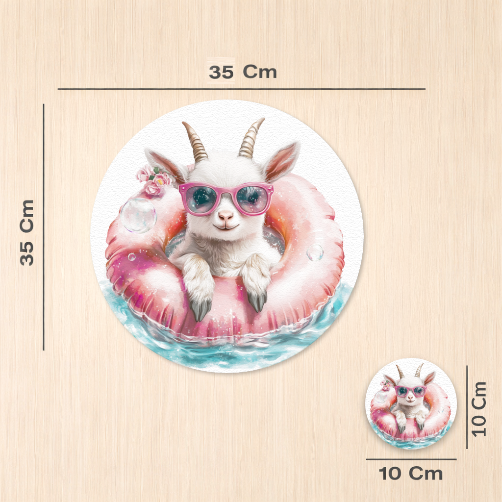 Baby Goat in Pink Pool Ring Charger Plate Set  12 Pieces