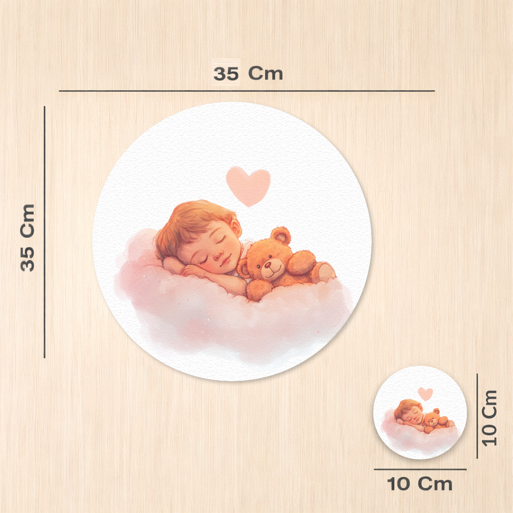 Bulut Üstünde Uyuyan Bebek ve Ayıcık Servis Tabağı Altlığı (12 Adet)