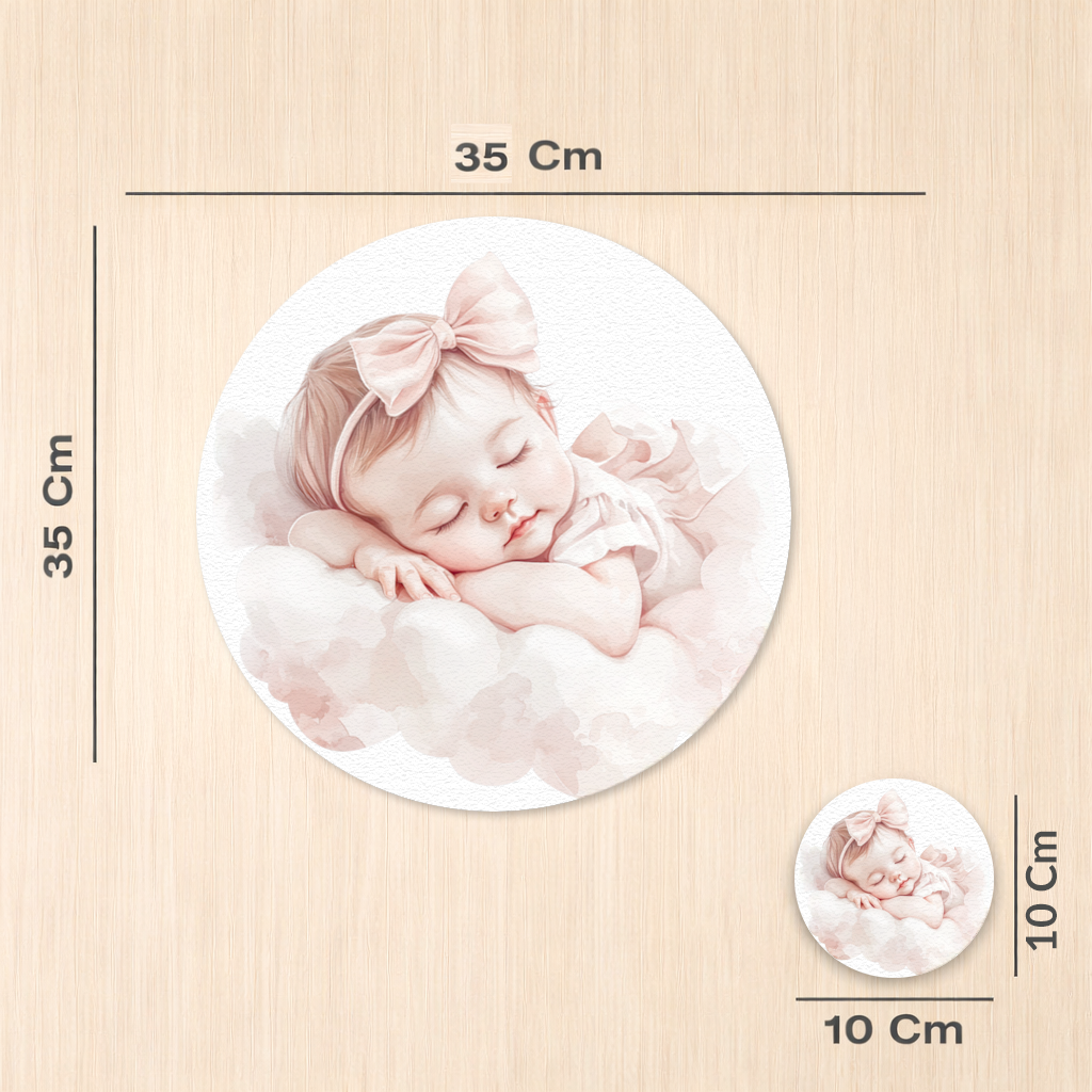 Pembe Kurdeleli Uyuyan Kız Bebek Servis Tabağı Altlığı (12 Adet)