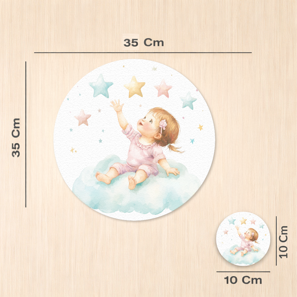 Bulut Üzerinde Yıldızlara Ulaşan Bebek Servis Tabağı Altlığı (12 Adet)