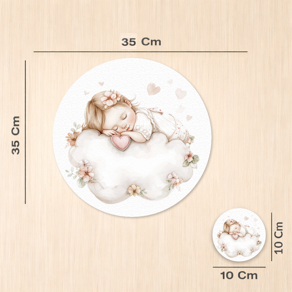 Bulut Üstünde Uyuyan Çiçekli Bebek Servis Tabağı Altlığı (12 Adet)