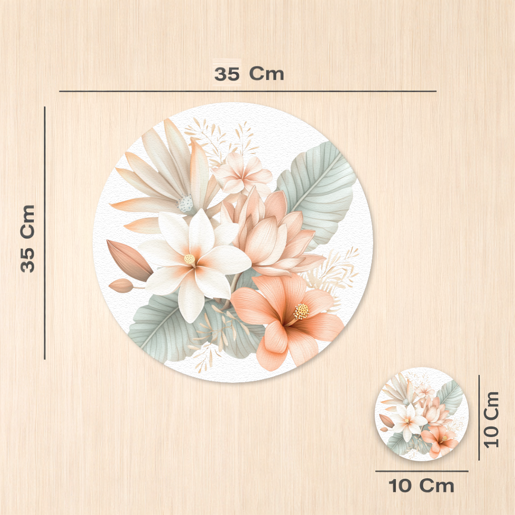 Soft Peach Tropical Floral Bouquet Charger Plate Set 12 Pieces