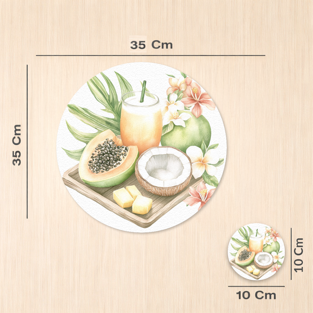 Tropikal Papaya ve Hindistan Cevizi Servis Tabağı Altlığı (12 Adet)