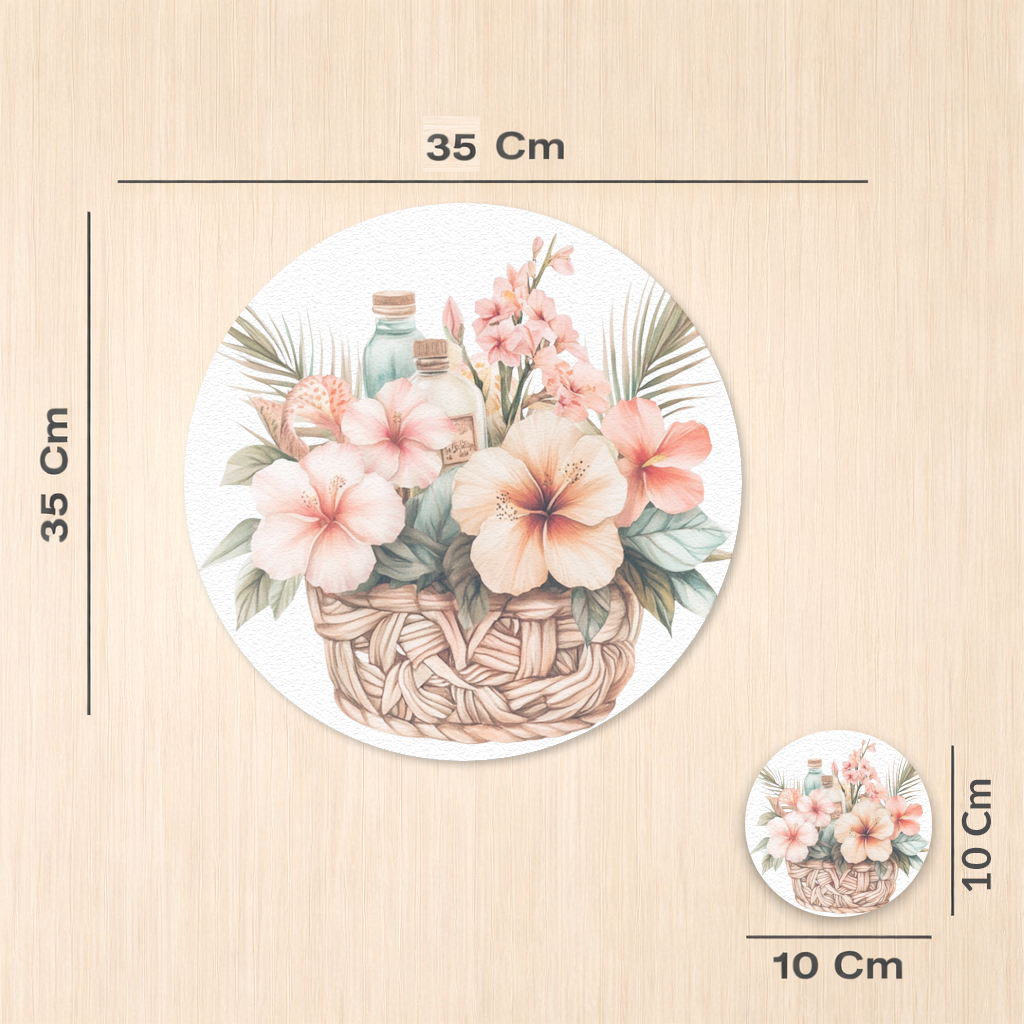 Tropical Hibiscus Flower Woven Basket Charger Plate Set  12 Pieces