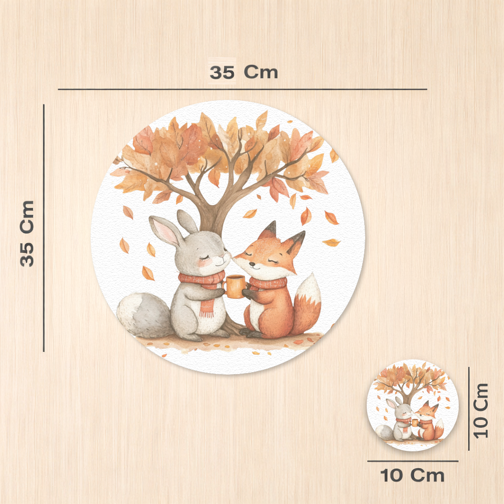 Sıcacık Sonbahar Tavşanı ve Tilkisi Servis Tabağı Altlığı (12 Adet)