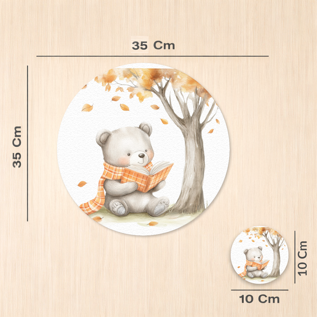 Kitap Okuyan Turuncu Atkılı Ayı Servis Tabağı Altlığı (12 Adet)